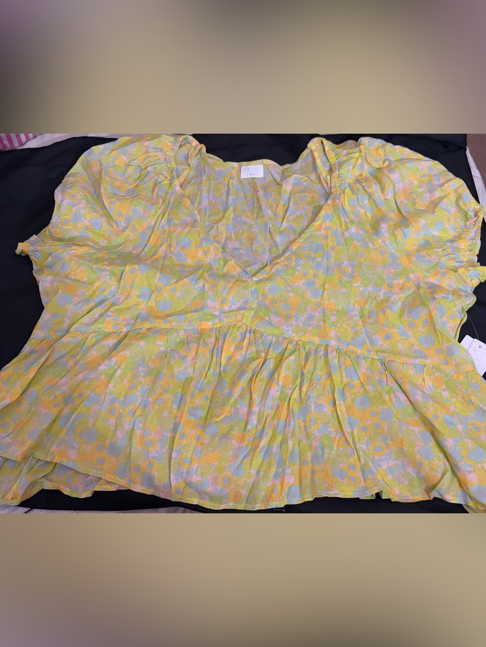 Abound Yellow & Pastel Floral V-Neck Peplum Shirt